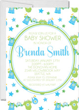 blue baby shower invitations colorful clothesline theme