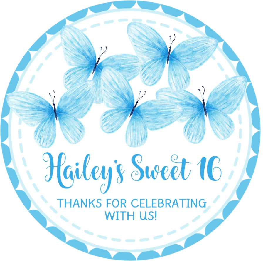 blue butterfly birthday sticker favor labels