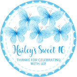 blue butterfly birthday sticker favor labels