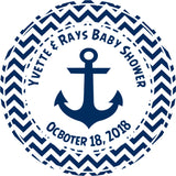 blue chevron anchor baby shower sticker with personalized text