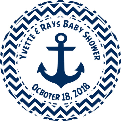 blue chevron anchor baby shower sticker with personalized text