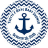 blue chevron anchor baby shower sticker with personalized text