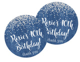 blue denim glitter birthday party label