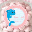 blue dolphin baby shower sticker with pink bow