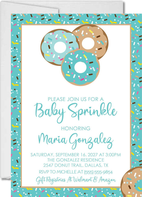 blue donut sprinkle invitations sweet treats theme