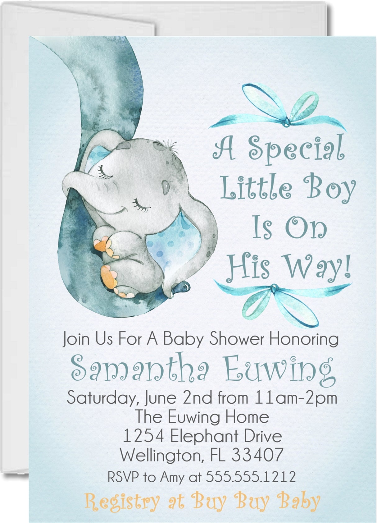 blue elephant baby shower invitations watercolor storybook design