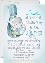 blue elephant baby shower invitations watercolor storybook design
