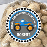 blue flame monster truck birthday sticker