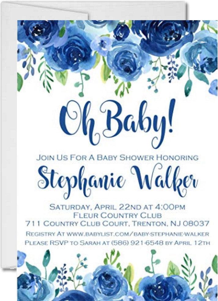 blue floral baby shower invitations elegant garden theme