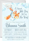 blue fox baby shower invitations watercolor theme