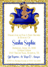 blue gold crown invitation cards regal baby prince style