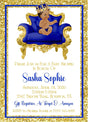 blue gold crown invitation cards regal baby prince style