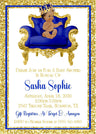 blue gold crown invitation cards regal baby prince style