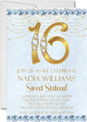 blue gold sweet sixteen invitations glamorous rhinestone theme