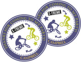 blue green bicycle theme favor label