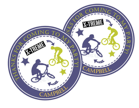 blue green bicycle theme favor label