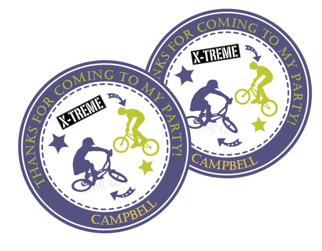 blue green bicycle theme favor label