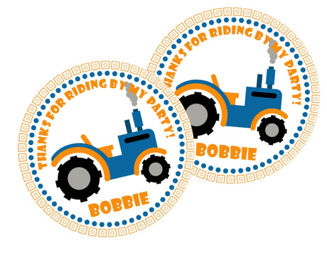 blue orange tractor birthday sticker