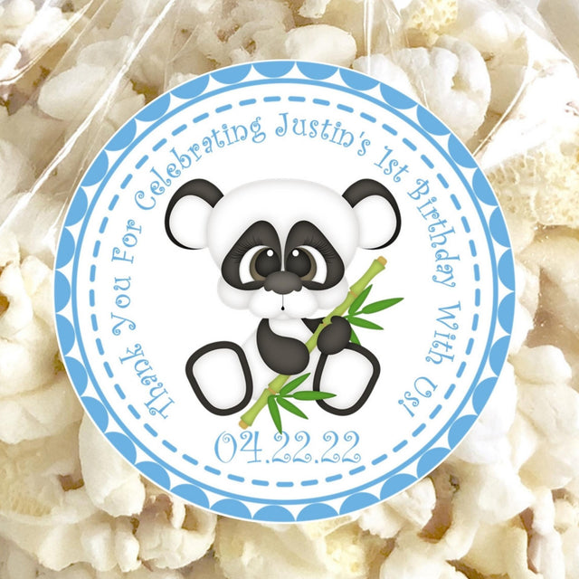 blue panda 1st birthday stickers