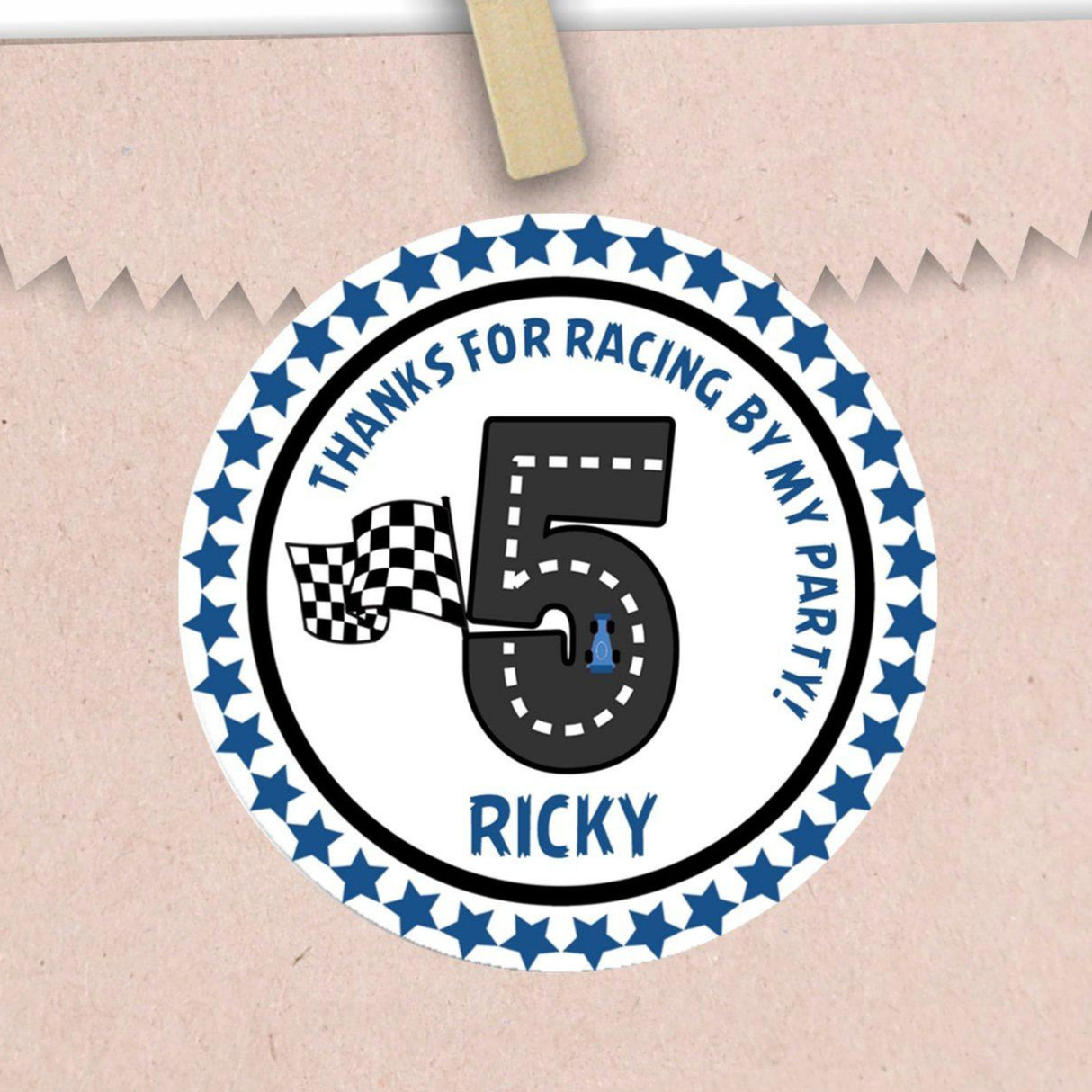 blue race track birthday sticker with number design