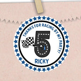blue race track birthday sticker with number design