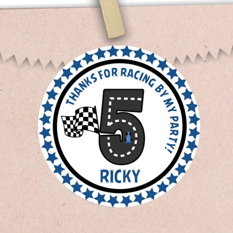blue race track birthday sticker with number design
