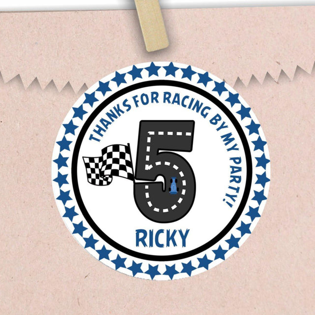 blue race track birthday sticker with number design