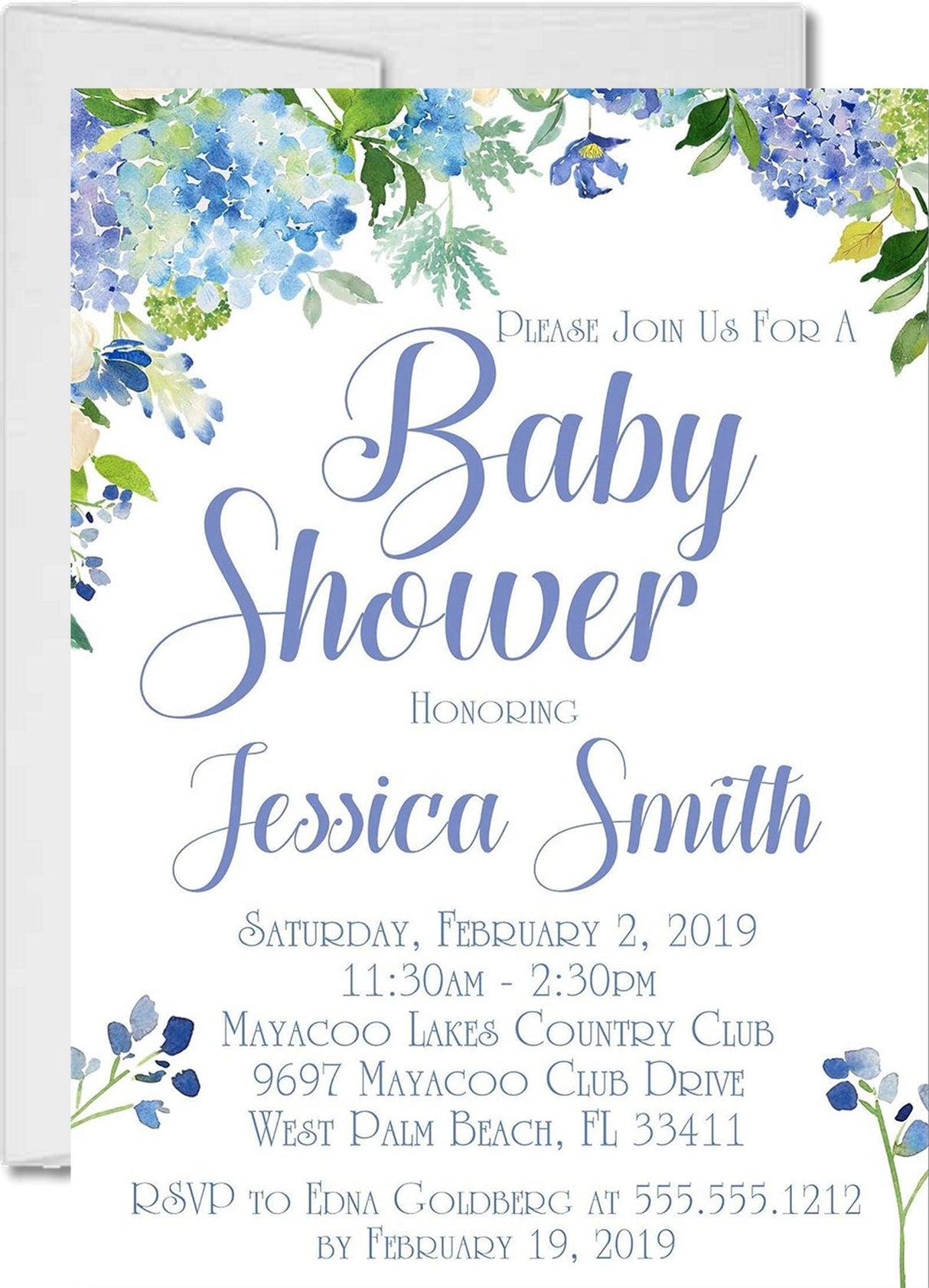 blue rose baby shower invitations botanical greenery theme