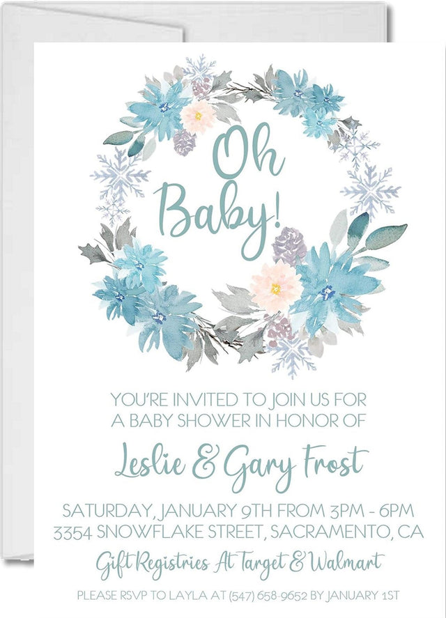 blue snowflake baby shower invitations