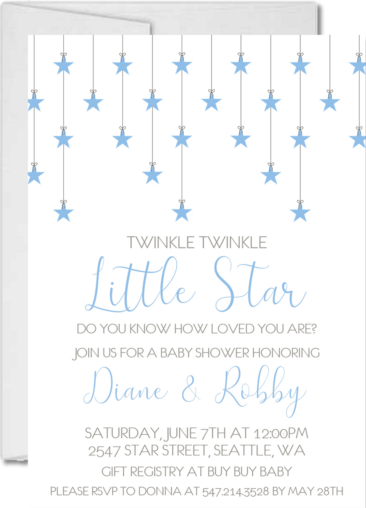 blue star baby shower invitations celestial theme