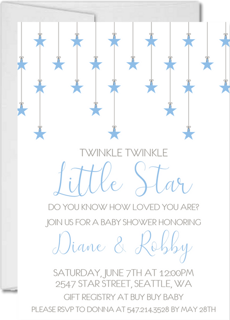 blue star baby shower invitations celestial theme