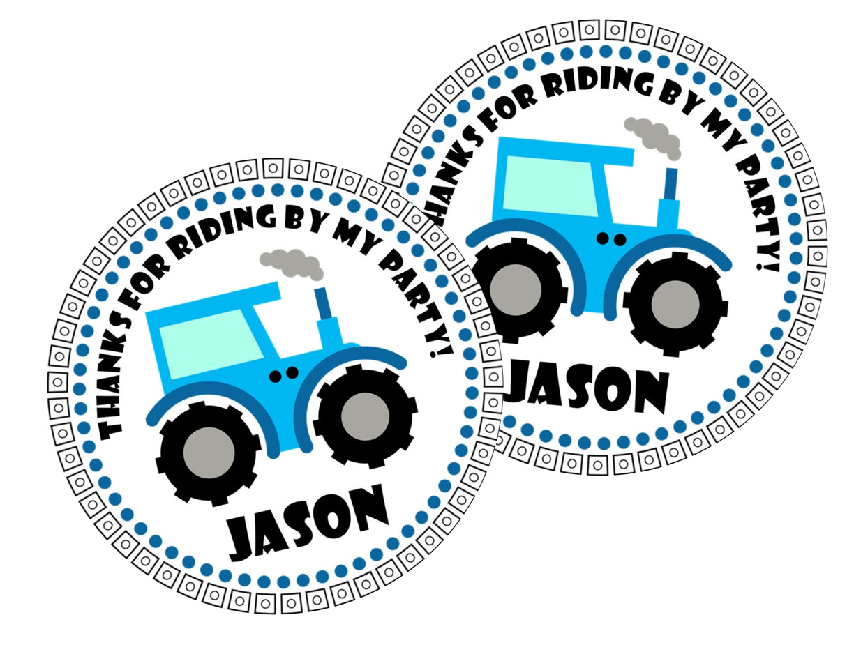 blue tractor birthday sticker