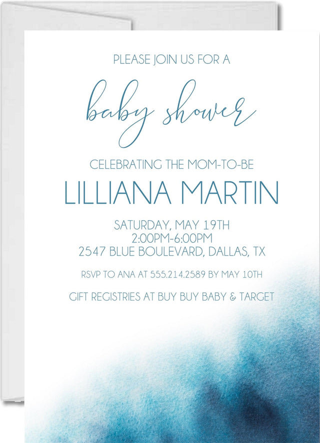 blue watercolor invitation cards elegant artistic style