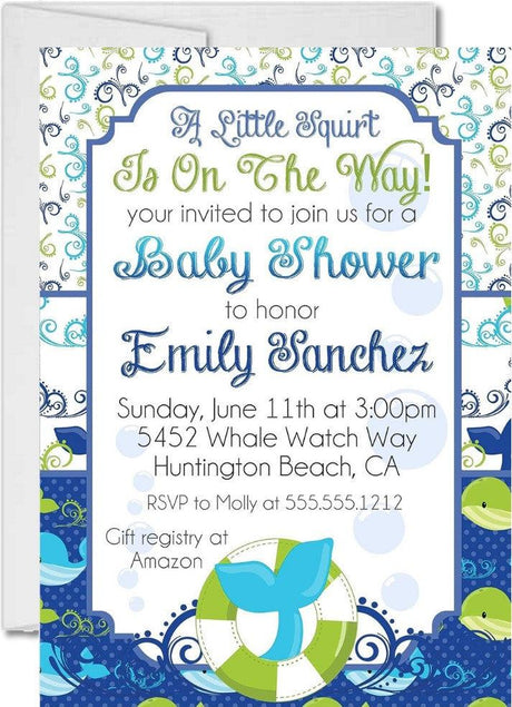 blue whale baby shower invitations nautical sea theme