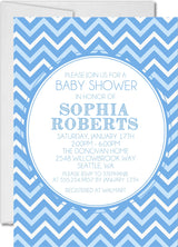 blue white chevron baby shower invitations modern theme