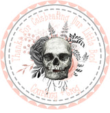 blush skull floral baby shower sticker gothic little boo theme