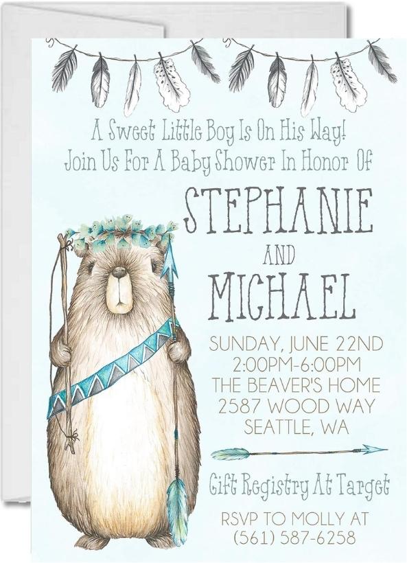 boho beaver baby shower invitations rustic tribal greenery design