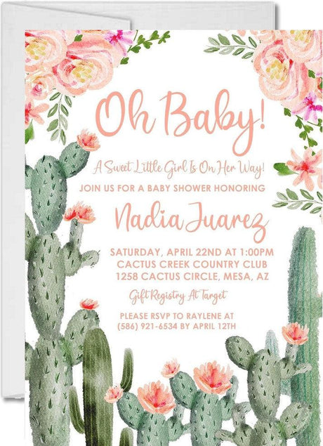 boho cactus baby shower invitation cards floral style