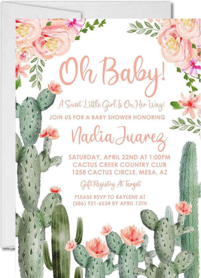 boho cactus baby shower invitation cards floral style