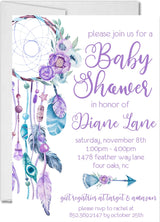 boho dreamcatcher baby shower invitations purple tribal design