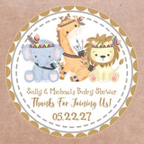 boho safari baby shower stickers with giraffe lion elephant
