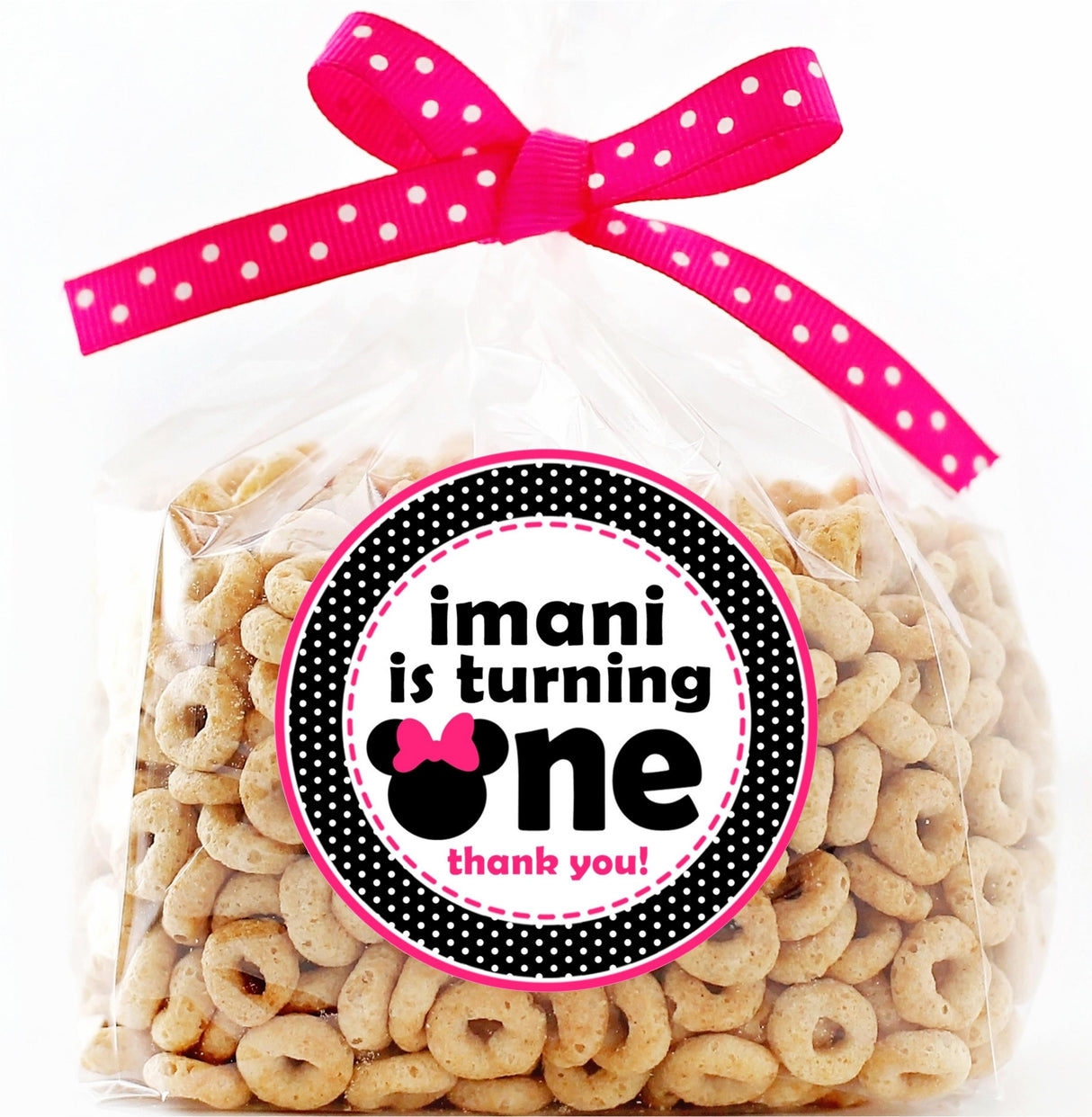 bold black and pink first birthday sticker design