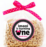 bold black and pink first birthday sticker design