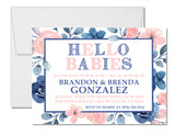 boy girl twin hello babies invitations botanical theme