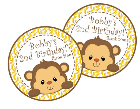 boys banana monkey birthday sticker