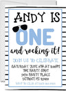 boys blue 1st birthday party invitations striped number one design
