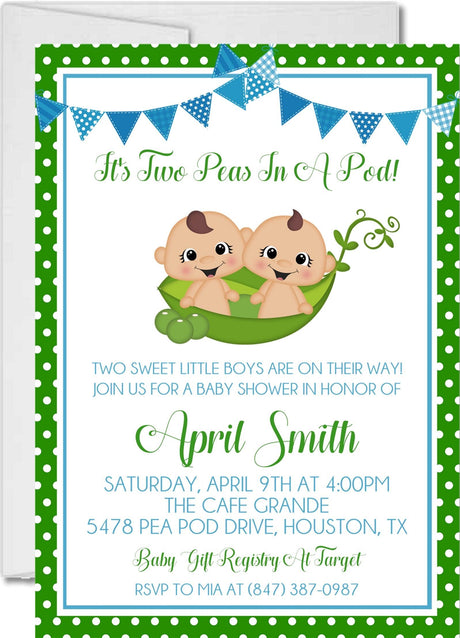 boys blue cute twin invitation cards playful storybook style