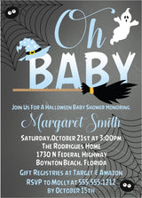 boys blue halloween baby shower invitations spiderweb design