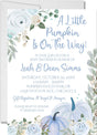 boys blue little pumpkin baby shower invitations floral autumn watercolor design