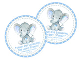 Personalized blue elephant thank you stickers – baby boy shower favors